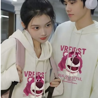 Áo Hoodie Tay Dài Dáng Rộng In Hình Gấu Và Dâu Tây Dễ Thương Thời Trang Cho Nam Và Nữ Size M-3XL