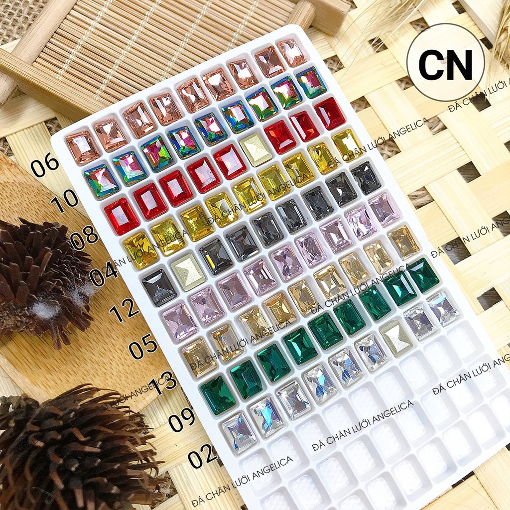 Túi 10 Viên Đá khối Nail Ngọc Hình Chữ Nhật Chân Vàng Trang Trí Móng ANGELICA CN
