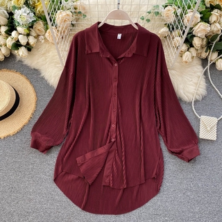 Áo Nữ Dài Tay Cổ Tròn Xếp Ly Thời Trang