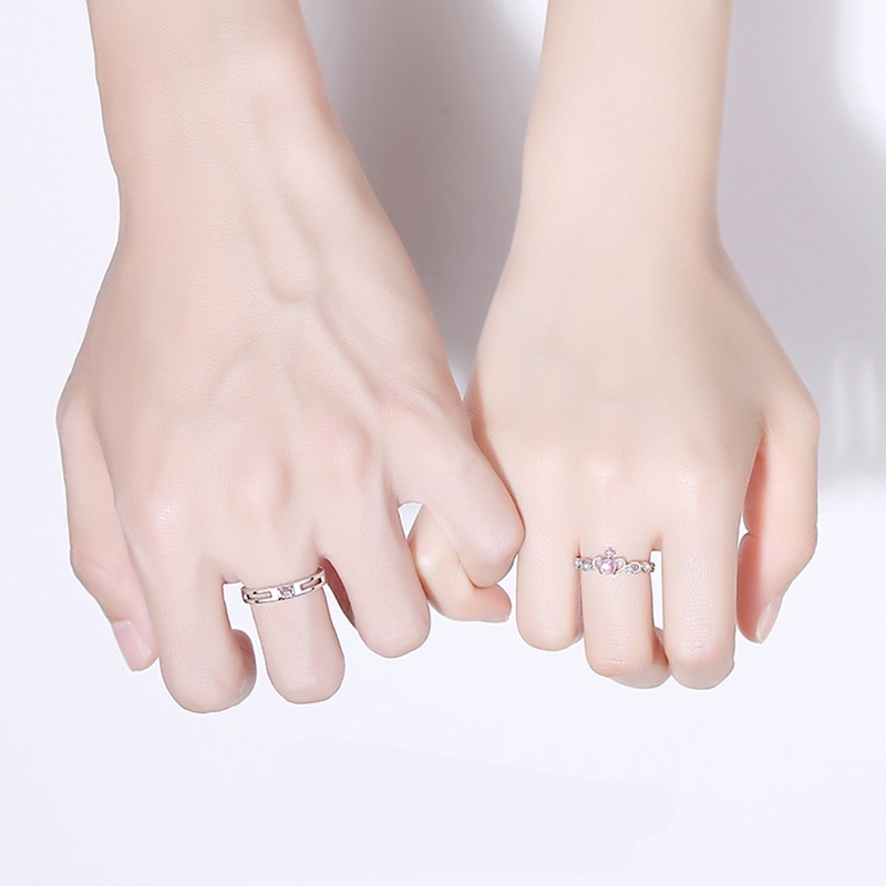 Nhẫn Đôi Mạ Bạc 925 Hình Vương Miện Đính Đá Mặt Trăng Độc Đáo