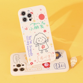 Ốp lưng iphone cạnh vuông hình vẽ cute dành cho iphone 6 đến 16promax - E83