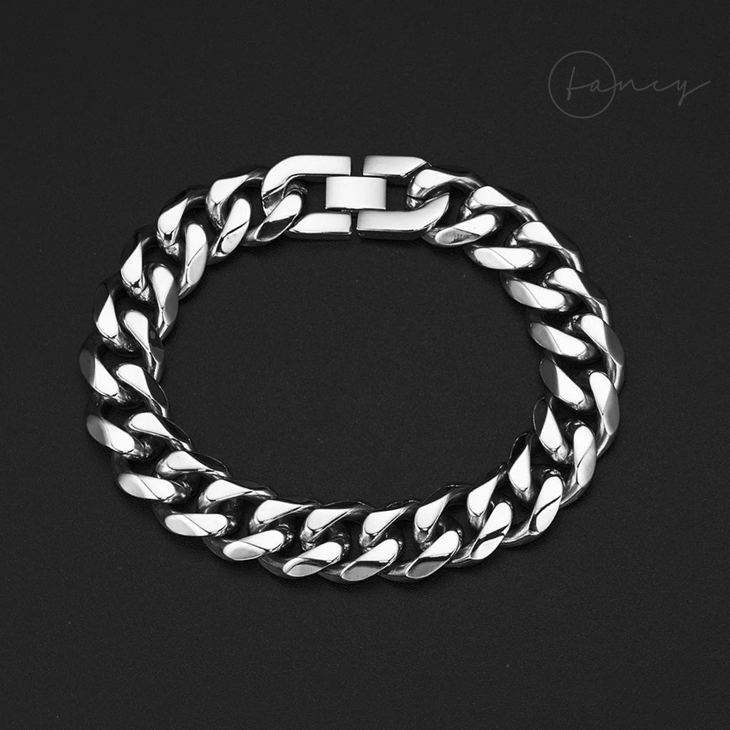 Vòng đeo tay nam cuban mắc xích 15mm thép titan không gỉ, lắc tay nam nữ Fancy bản lớn màu bạc 15mm