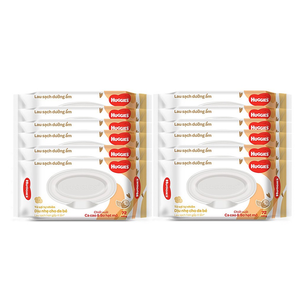 Ảnh Thùng 12 gói Khăn ướt Huggies chiết xuất Cao cao và Bơ hạt mỡ (72 miếng/gói) 1