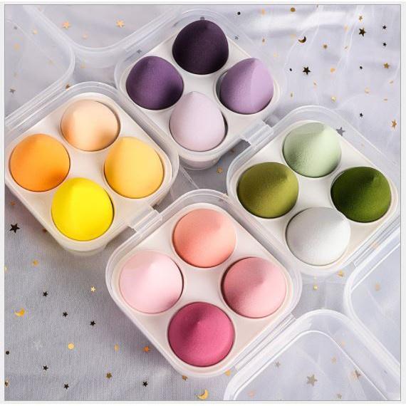 Bộ 4 mút trang điểm - Mút tán kem nền có hộp nhựa đựng tiện dụng, dễ sử dụng - Loki