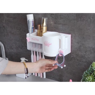 Kệ treo bàn chải đánh răng kèm cốc, Giá treo bàn chải nhà tắm dán tường-Tặng 2 Miếng Dán