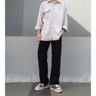 Quần Baggy Kaki Nam Nữ Ống Rộng-phong cách hàn quốc trơn màu đen và trắng kem