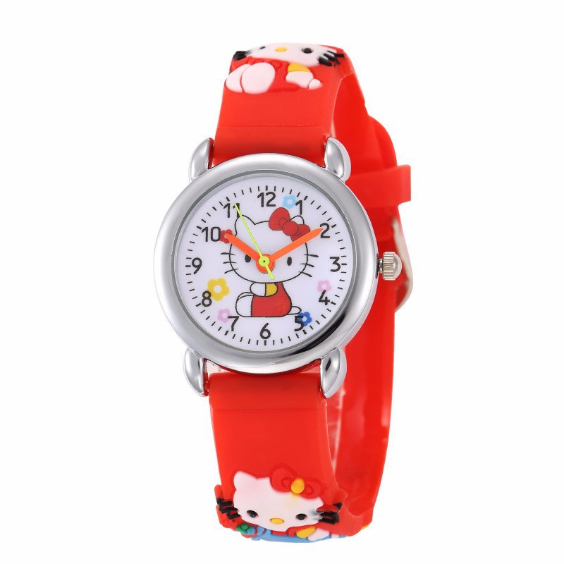 Hello Kitty 3D Dây Silicon Trẻ Em Hoạt Hình Bé Gái Đồng Hồ Thời Trang Trẻ Em