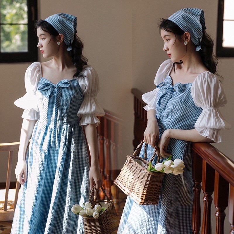 Sét Váy Cô Gái Hà Lan Kèm khăn Thời Trang Chụp Ảnh Nữ Vintage ( Sẵn)