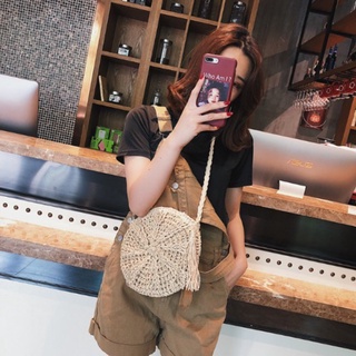 Túi xách dáng tròn đan sợi cói thời trang đi biển cho nữ
