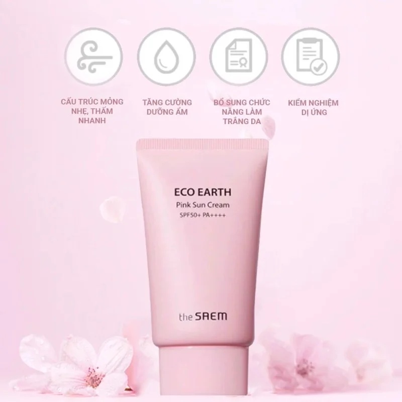 Kem chống nắng the Saem Eco Earth Pink Sun Cream EX SPF50+ PA++++ 50g