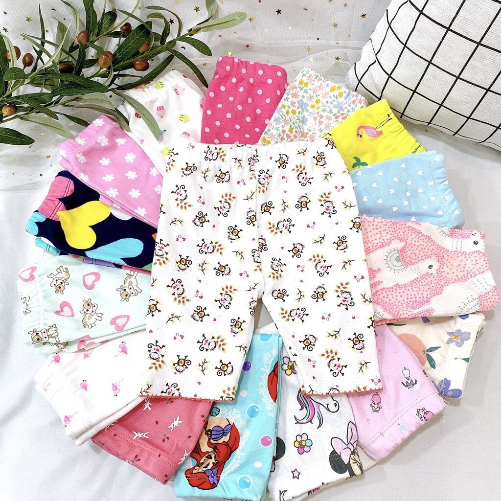 Set 5 Quần Legging Lửng Bé Gái Chất Cotton Vải Xuất Dư Nhiều Họa Tiết size 10-22kg