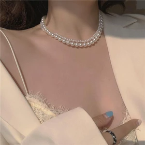 Vòng cổ hai dây ngọc giả trai hạt to và nhỏ sang trọng tiểu thư dễ mix đồ
