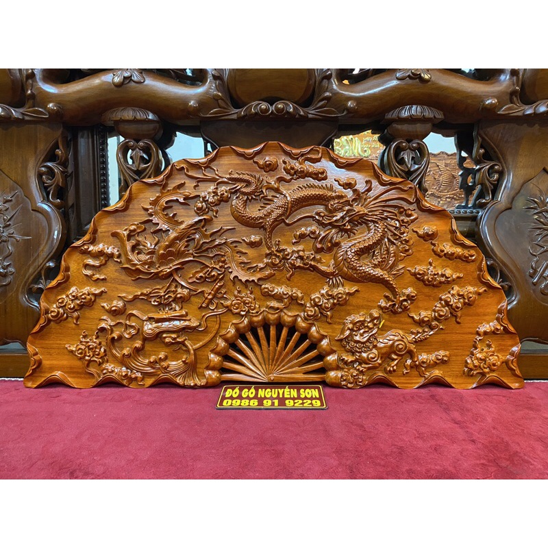 Tranh Quạt tứ linh gỗ hương sơn pu cao cấp kích thước 60*120,dày 4cm