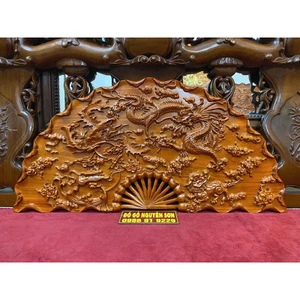 Tranh Quạt tứ linh gỗ hương sơn pu cao cấp kích thước 60*120,dày 4cm