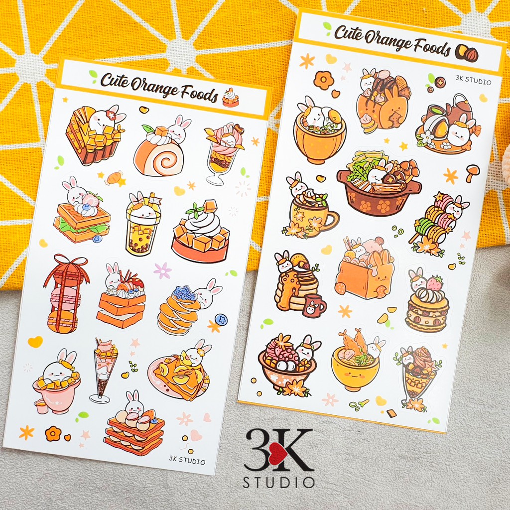 SET 25 STICKER - CUTE ORANGE FOODS - STICKER DÁN TRANG TRÍ SỔ TAY ...