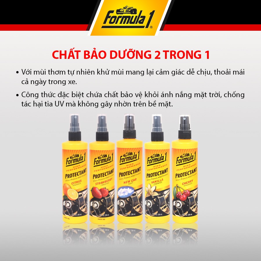 Bảo Dưỡng Và Vệ Sinh Taplo 2 Trong 1 Hương Cam Dạng Xịt FORMULA 1 613823 295ml Phù Hợp Cho Nhiều Dòng Xe Ô Tô Xe Máy