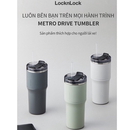 Ly giữ nhiệt LocknLock Metro Drive 650ml LHC4277S Màu Xám, Thép không gỉ, kèm ống hút và cọ - K-MALL