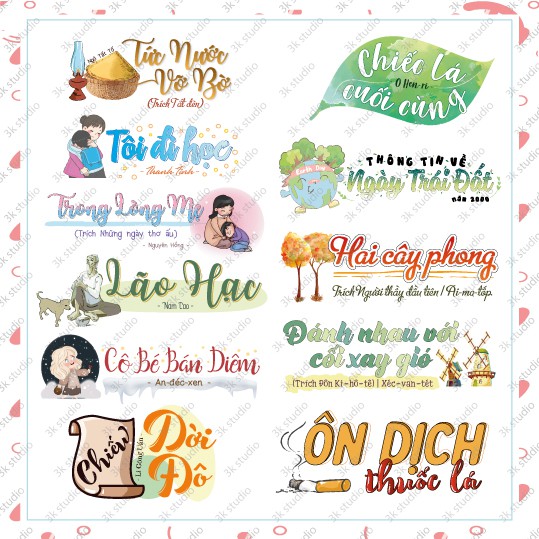 Sticker Ngữ Văn 8, Tiêu Đề Văn Học 8 (CÓ TIẾNG VIỆT) - Cả 2 học kì ...