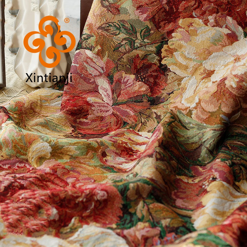 50x150cm Sợi Nhuộm Tranh Sơn Dầu Phong Cách Hoa Lớn Jacquard Polyester & Cotton Retro Vải Cho Túi Và Quần Áo TJ5762