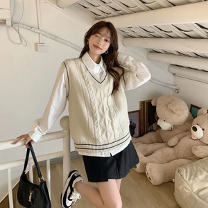 FREESHIP ÁO GILE LEN NỮ SINH HÀN QUỐC VINTAGE XÁM BE