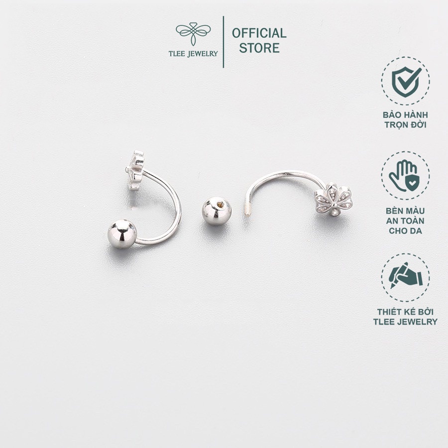 Khuyên tai bạc TLEE chốt vặn dáng cong hình hoa năm cánh dịu dàng TLEE JEWELRY B0151