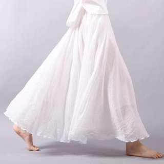Phong Cách Hàn Quốc Nữ Vải Lanh cotton Co Giãn Eo Xếp Ly Váy Dài Midi Đầm