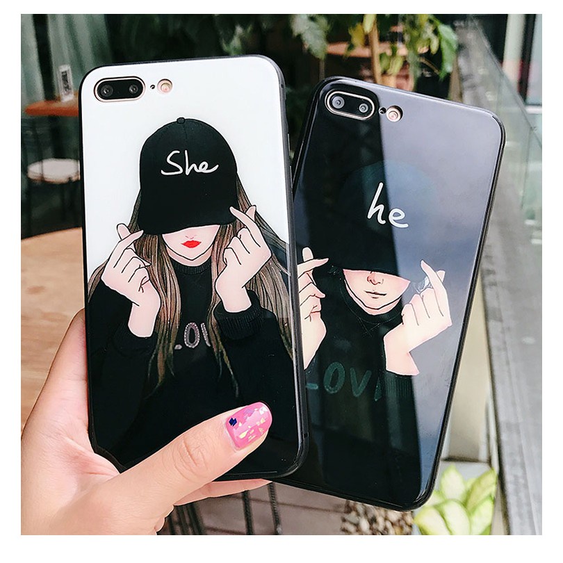 Ốp iPhone Mặt Kính Nano Dẻo - Ốp He And She