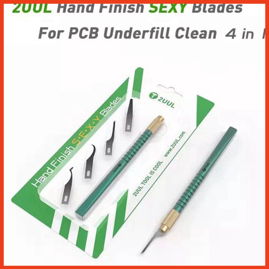 Bộ dao đục tách ic cạo vệ sinh keo 2UUL DA11, gồm cán và 4 lưỡi dao