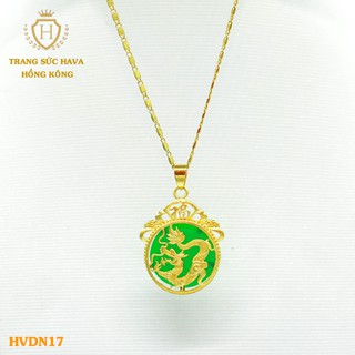 Dây Chuyền, Vòng Cổ Nữ Mặt Rồng Đính Đá Màu Xanh Mạ Vàng Non Cao Cấp - Trang Sức Hava Hong Kong