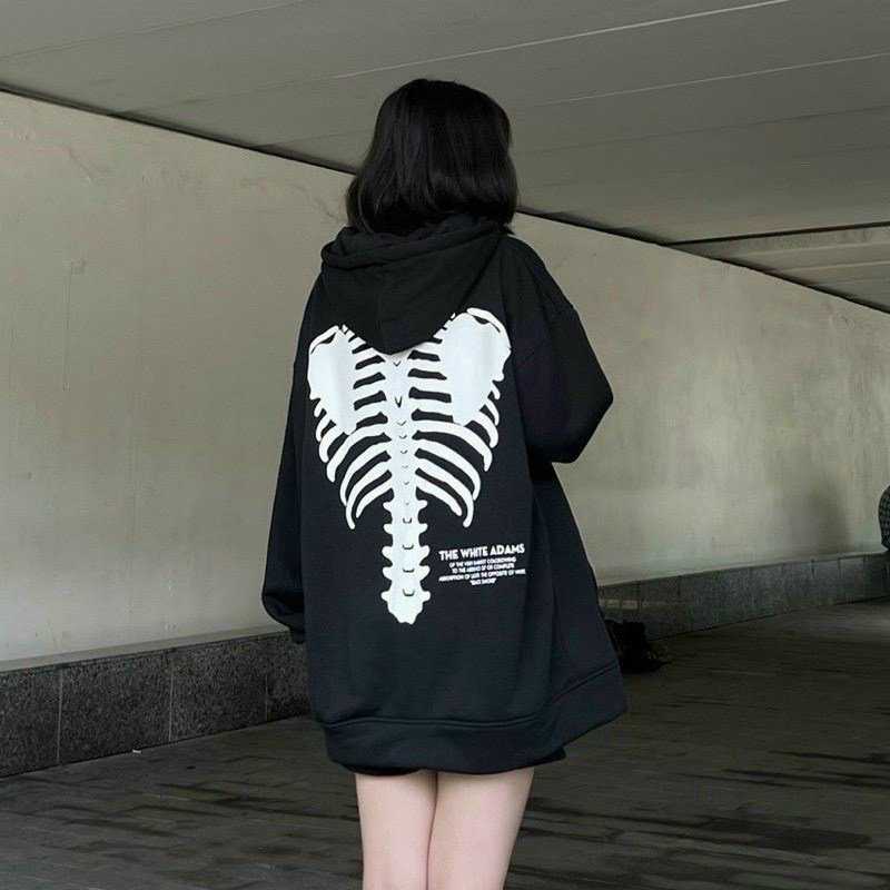 (HCM) ÁO KHOÁC NỈ HODDIES FORM RỘNG PHONG CÁCH HÀN QUỐC - UNISEX HỌA TIẾT XƯƠNG ĐỘC ĐÁO CHO CÁC BẠN TRẺ HIYU FASHION