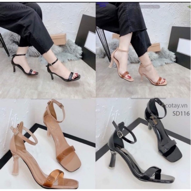 Giày Sandal , Giày Cao Gót Nữ Quai Ngang Mảnh Gót Vuông Nhỏ 5Cm Mũi Vuông |  Shopee Việt Nam