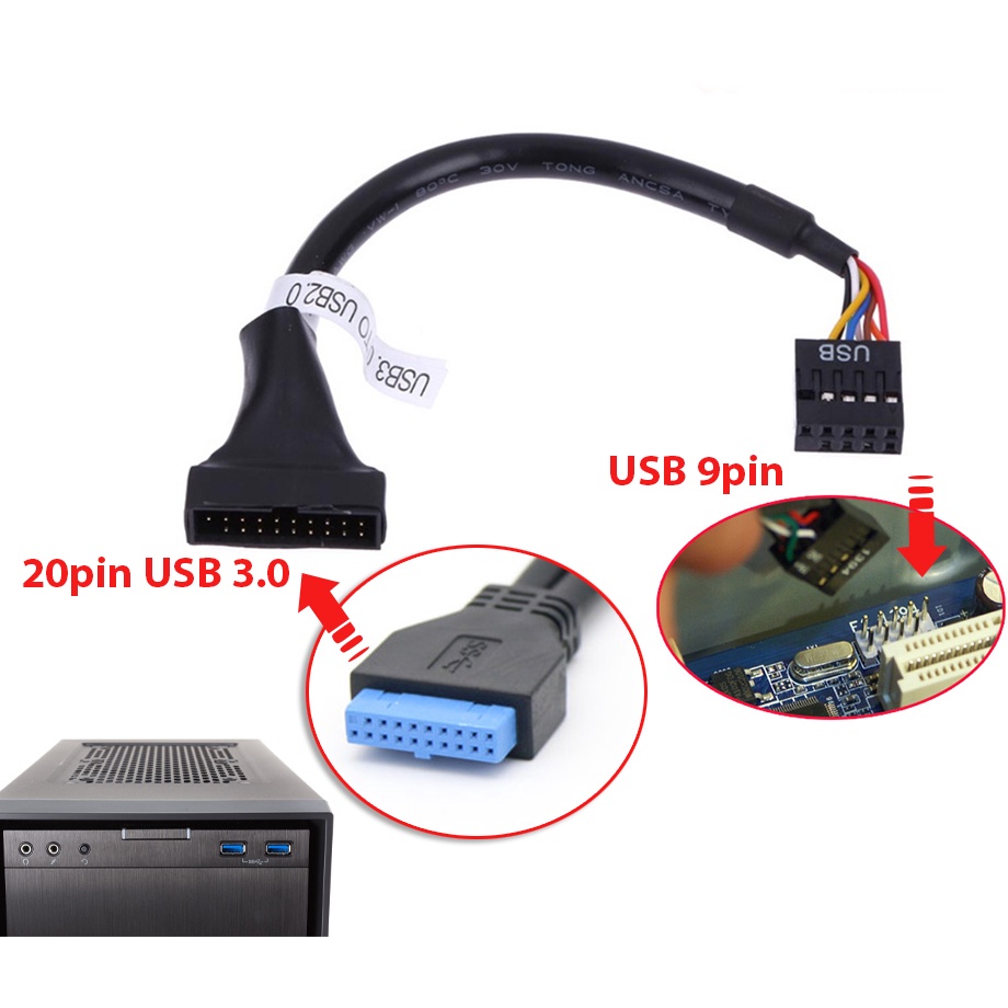 Cáp chuyển USB 2.0-9Pin Motherboard to USB 3.0-20Pin (9pin Female to ...