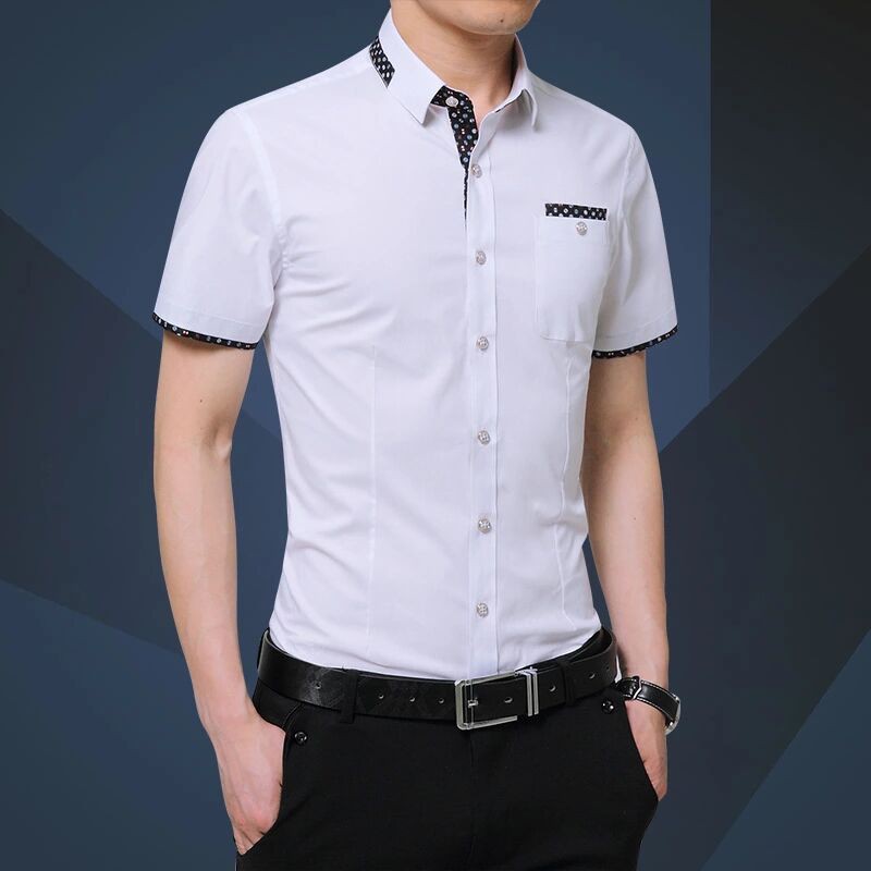 #Giá Thấp Cho Điện Thoại# Áo Sơ Mi Cotton Ngắn Tay Có Túi Thời Trang Công Sở Cho Nam