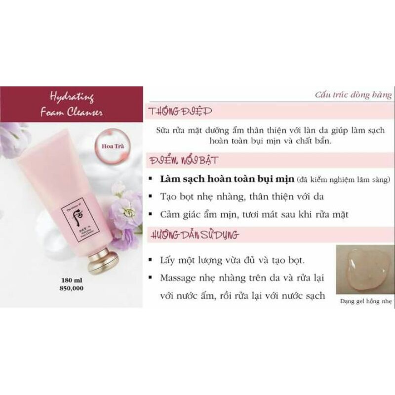Sữa rửa mặt kiềm dầu whoo hồng Hydrating foam cleanser 40ml