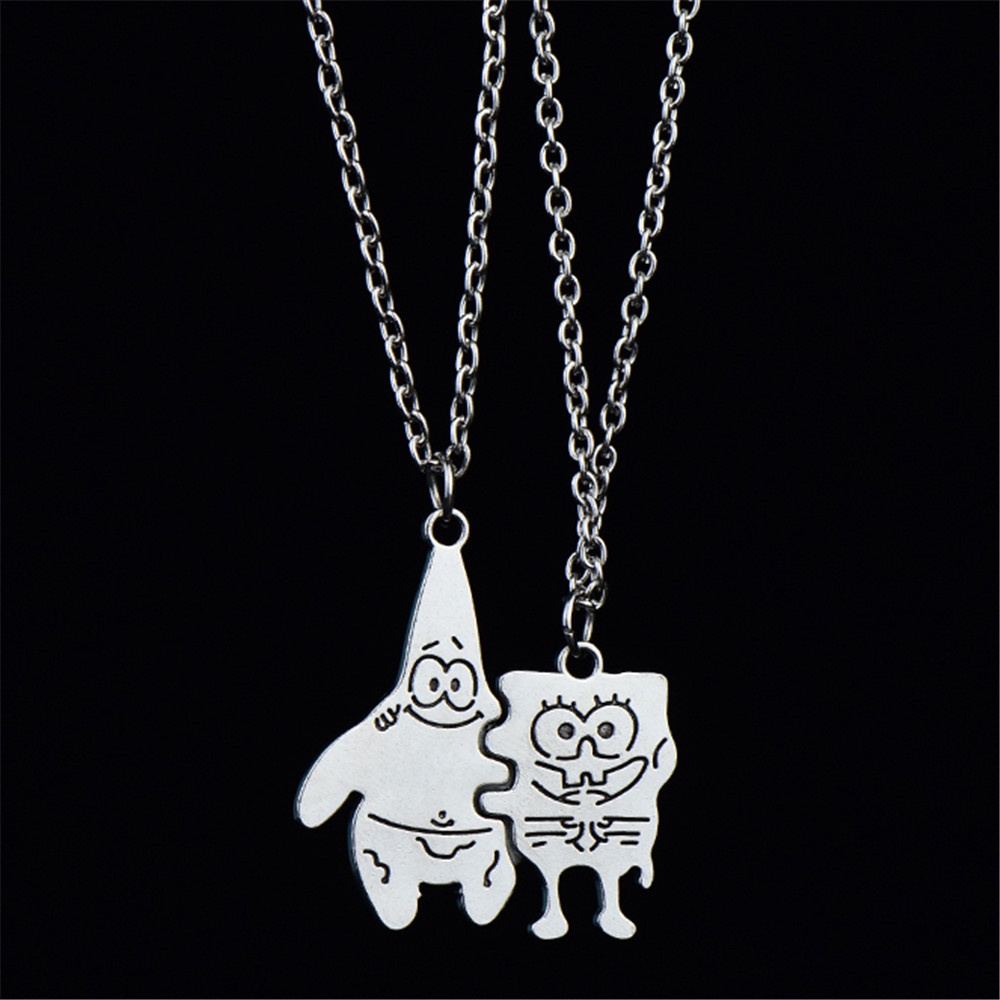 2PCS/Set Fashion Cute Silver Chain SpongeBob Cartoon Pendant Women Men ...