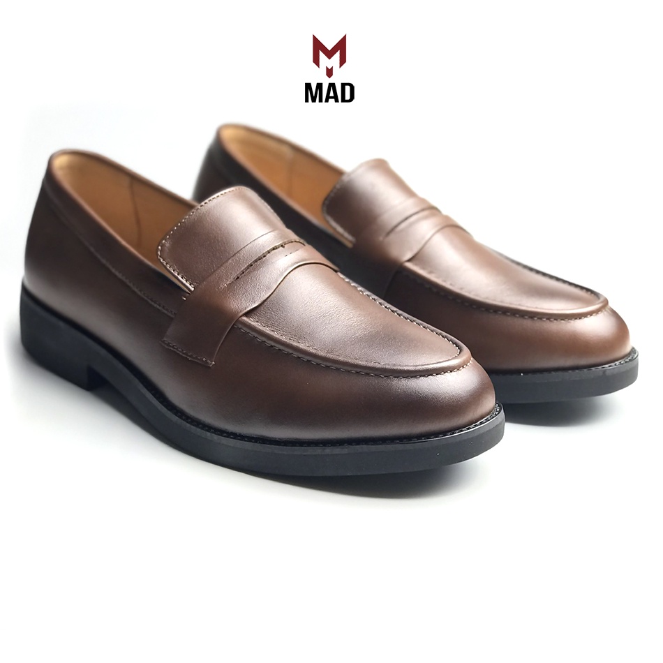 Giày lười tây loafer penny MAD brown công sở lười nam da bò cao cấp nhập khẩu phong cách hàn quốc