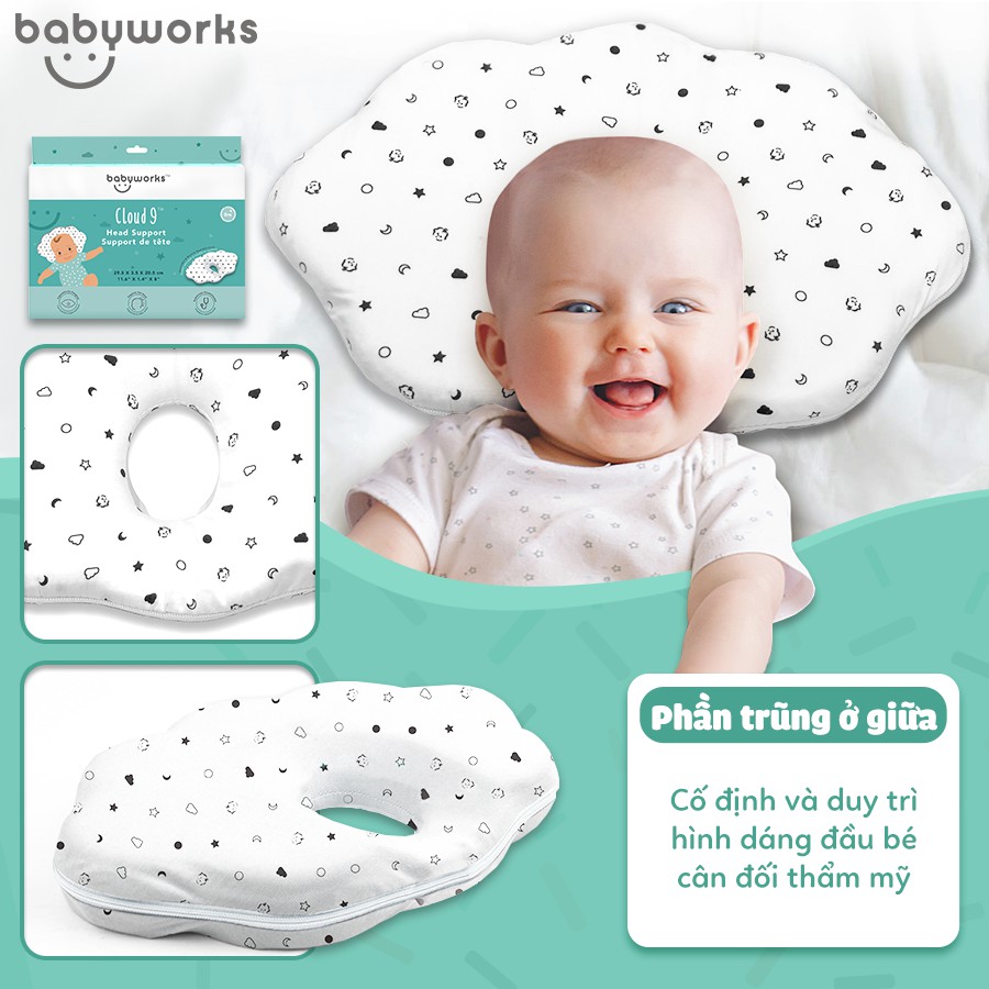 Ảnh Babyworks Gối chống bẹt đầu cho bé chất liệu cao su non mềm mại và đàn hồi 2