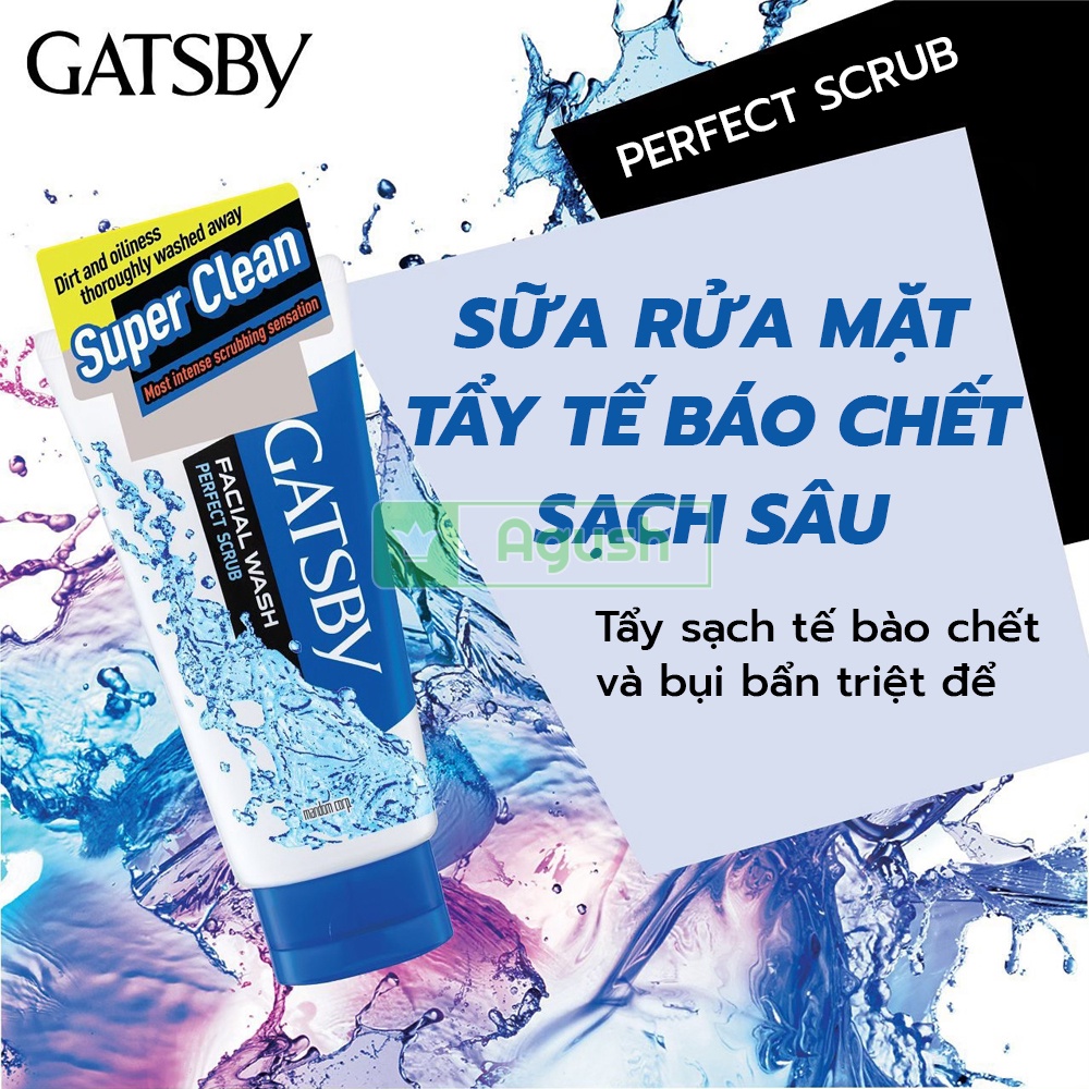 Sữa rửa mặt cho nam giới da dầu chính hãng Gatsby Facial Wash Perfect Scrub chai 130g sáng da tẩy tế bào da chết giá rẻ