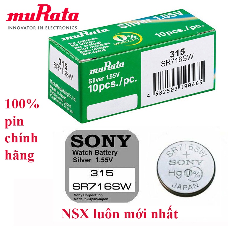 Pin đồng Hồ MURATA Sony 315 SR716SW Oxit Bạc Made In Japan Chính Hãng - Foto 9
