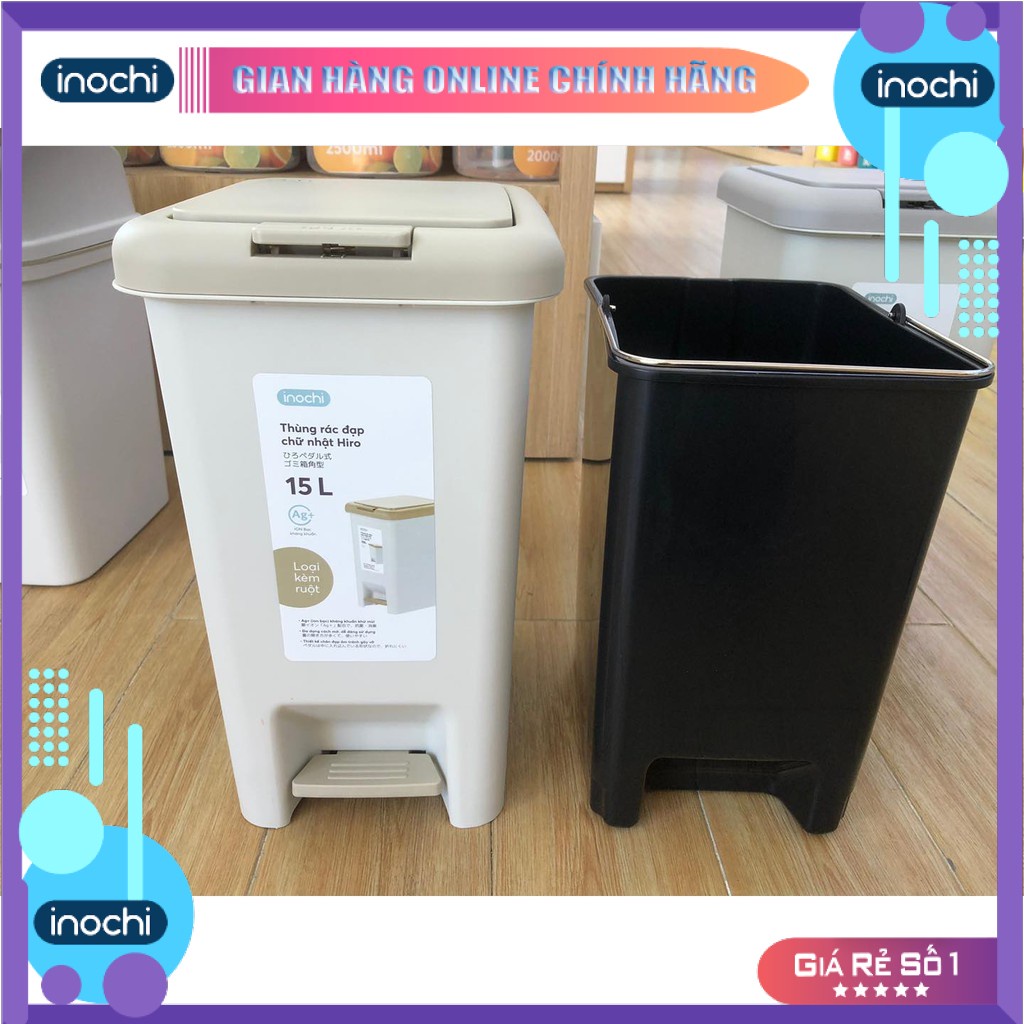 Thùng Rác Nhựa Đạp Chân Nắp Đậy Chữ Nhật Inochi 15 Lít Làm Sọt Rác Văn ...