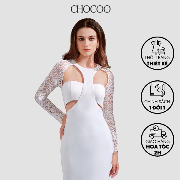 Đầm body CHOCOO Kara Long Dress thiết kế vải cotton tuyết phối ren mi cao cấp