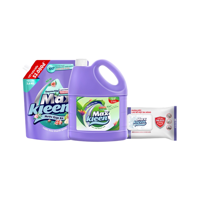 Ảnh Combo Túi nước giặt xả thiên nhiên 3.6kg + Chai nước lau sàn ban mai 3.6kg + Khăn lau đa năng MaxKleen 1