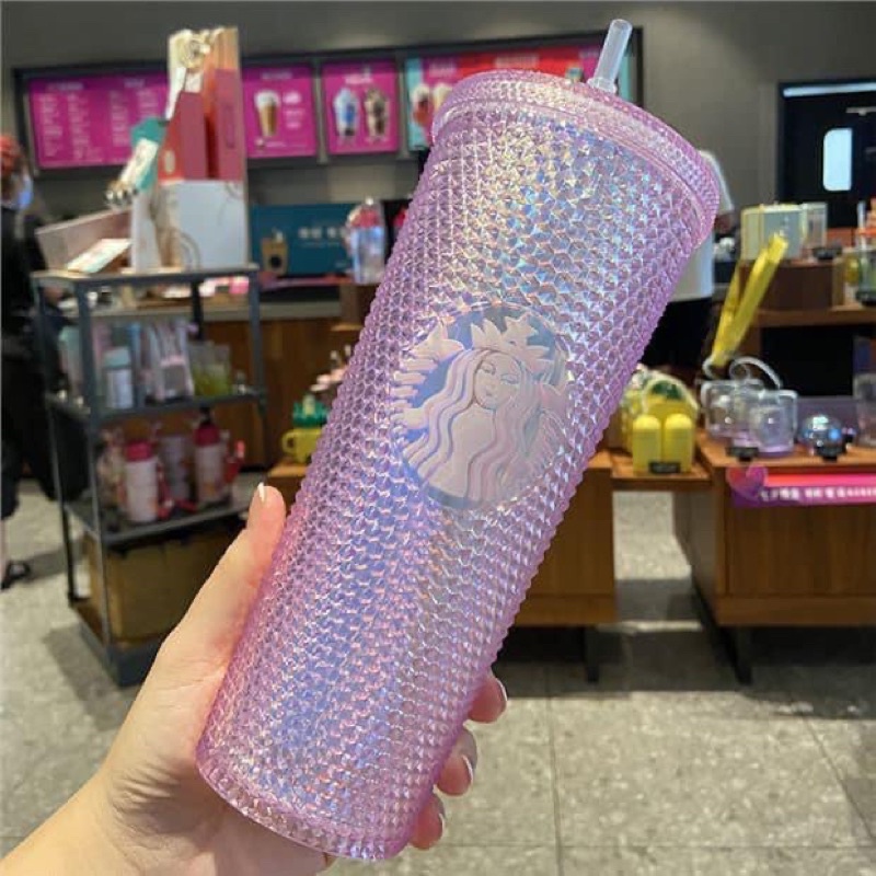 Ly giữ nhiệt lạnh 2-3h,cốc uống nước kim cương starbuck 2 lớp cao cấp tặng kèm túi trong