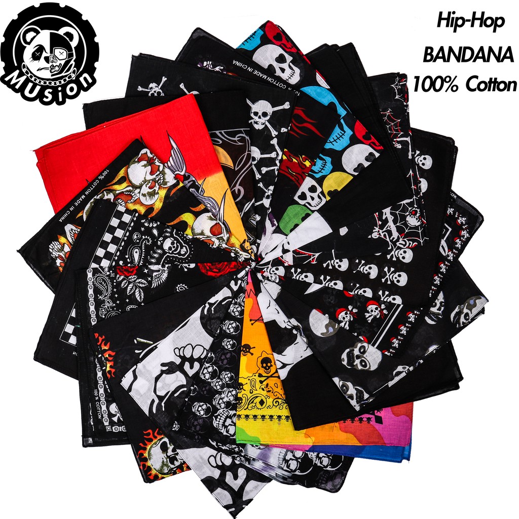 Khăn cotton hình vuông in họa tiết đầu lâu thời trang hip hop 55x55cm cho nam & nữ