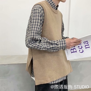 Áo Len Áo Thu Đông Phong Cách Dệt Kim Áo Kaki Casual Tất Cả Trận Đấu Rời Hồng Kông Phong Cách Áo Len Áo Vest Nam Nữ Cặp Đôi Áo Vest Hợp Thời Trang Chia Kn