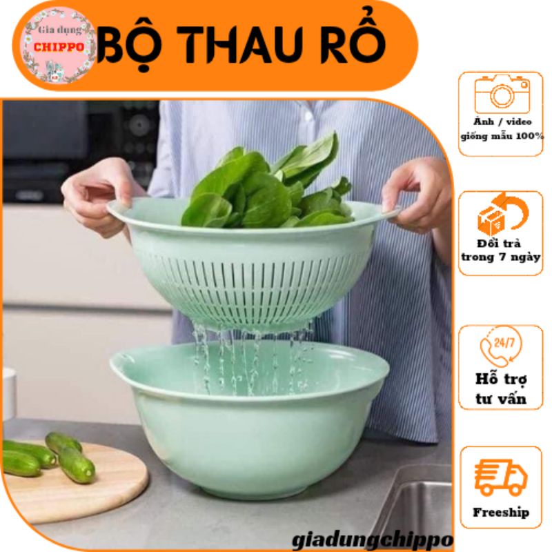 Bộ thau rổ nhựa cao cấp INOCHI rửa hoa quả rau củ size đại 35cm ...