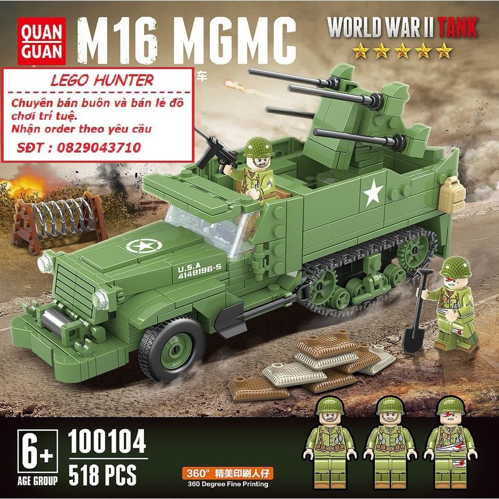 NonLego Army WWII Halftrack Armored M16 MGMC Xe phòng không của Mỹ Quan ...