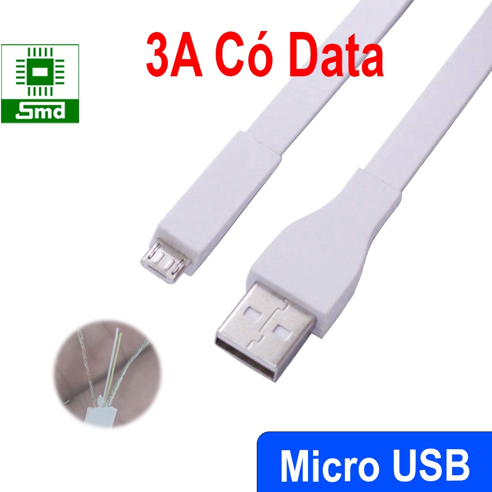Dây Cáp sạc dẹt micro USB dài 60cm cho android dòng sạc 3A truyền dữ ...