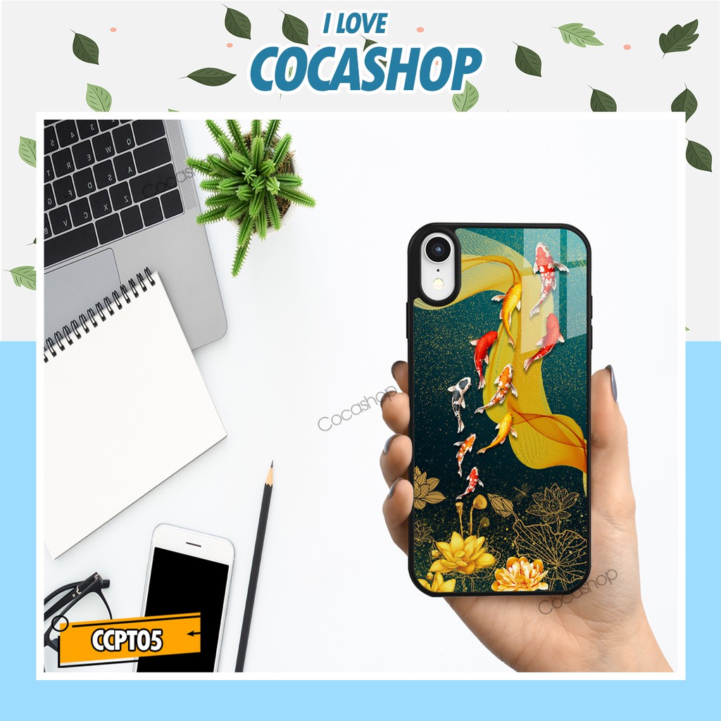 Ốp lưng iPhone mặt kính cường lực chống va đập - Cửa ngư quần hội - 6/6plus/6s/6splus/7/7plus/8/8plus/x/xr/xs/11/12/pro/
