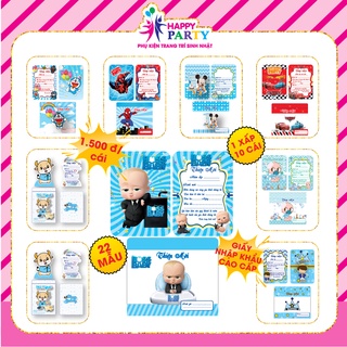Thiệp sinh nhật, thiệp mời thôi nôi cao cấp cho bé trai HAPPY PARTY giấy nhập khẩu cao cấp kt 10.5 x 15 cm